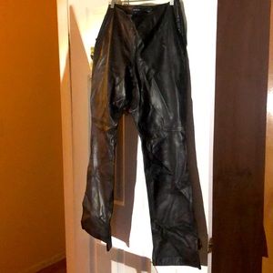Ann Taylor brown leather pants…waist 26 inches and 42 inches long